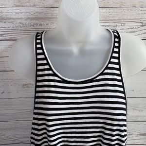 Black and White Striped Peplum Tank Split Back Top Size Small